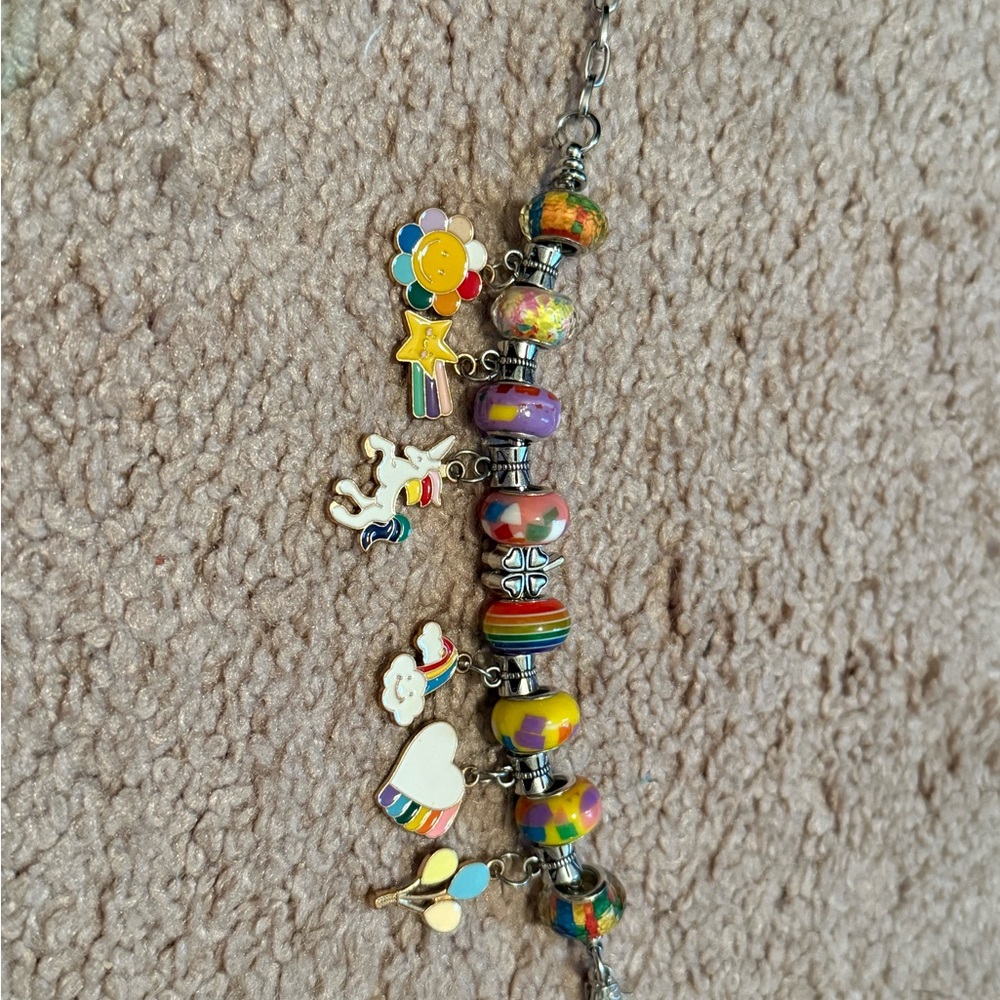 Colorful Charm Bracelet with Rainbow Beads